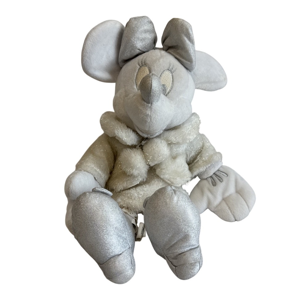 Disney Store 15 inch Snowflake Minnie Mouse‎ Plush Stuffed Animal White Silver